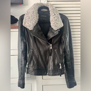Andrew Marc Genuine Leather Moto Jacket With Faux Sherpa Collar - Size Small